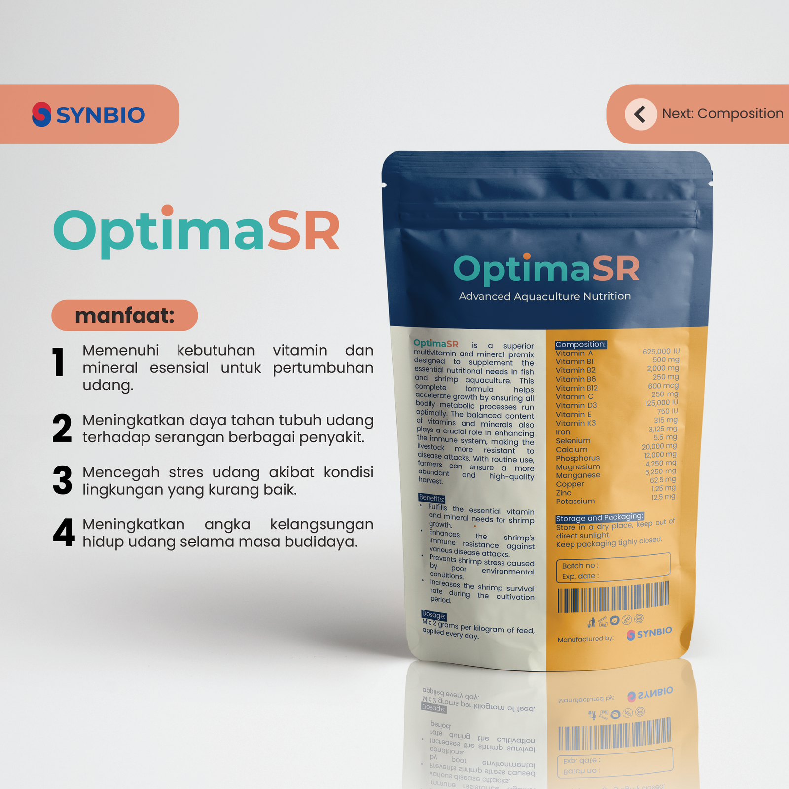 OptimaSR - Multivitamin & Mineral untuk Akuakultur Ikan & Udang, Meningkatkan Pertumbuhan & Ketahanan Imun, Kandungan Vitamin & Mineral Seimbang 1kg - Gambar 2