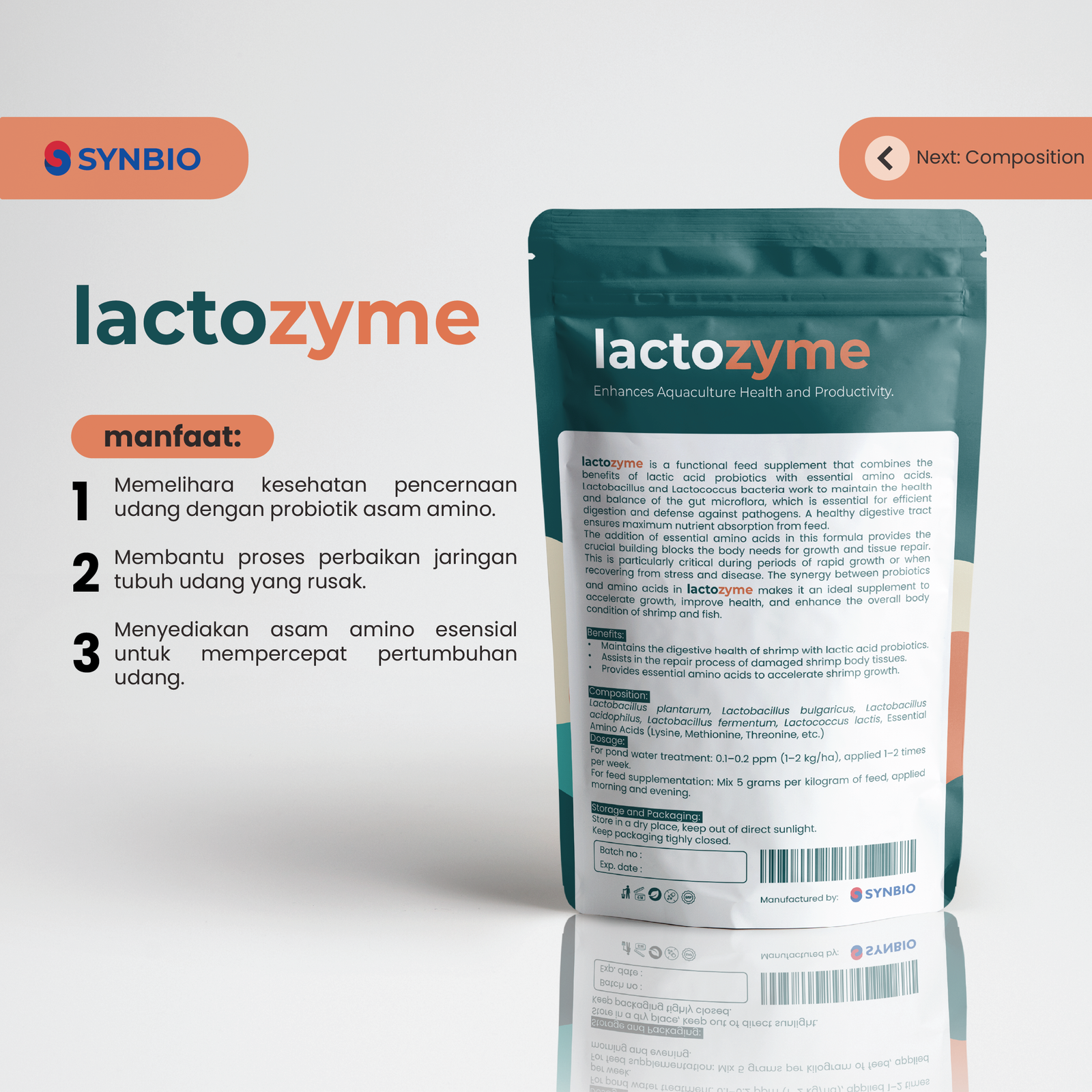 lactozyme - Probiotik Lactobacillus dilengkapi Asam Amino Esensial untuk Kesehatan Ikan dan Udang 1 kg - Gambar 2