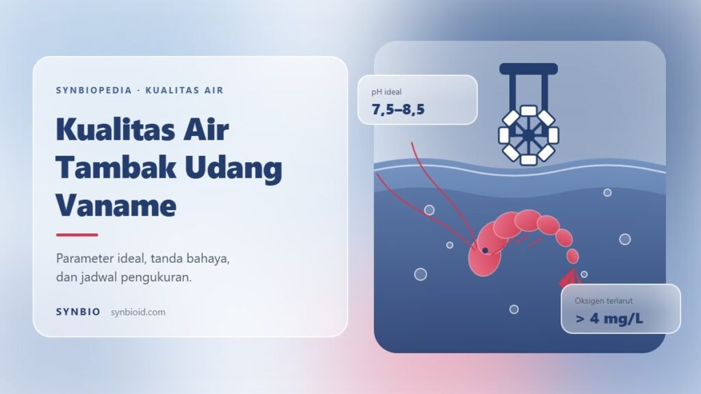 Ilustrasi tambak udang vaname dengan kincir untuk menjaga oksigen terlarut